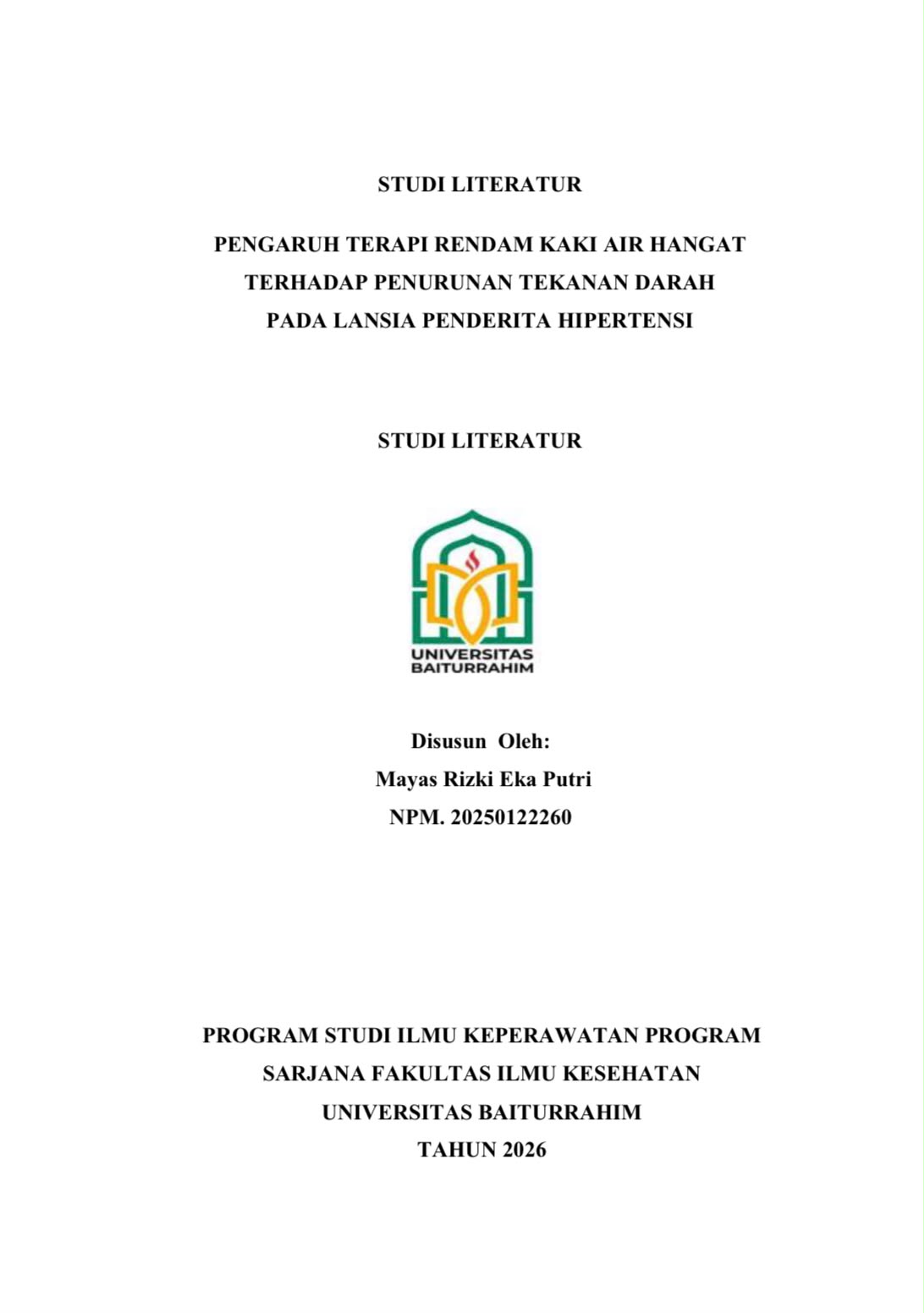 Pengaruh Terapi Rendam Kaki Air Hangat Terhadap Penurunan Tekanan Darah Pada Lansia Penderita Hipertensi