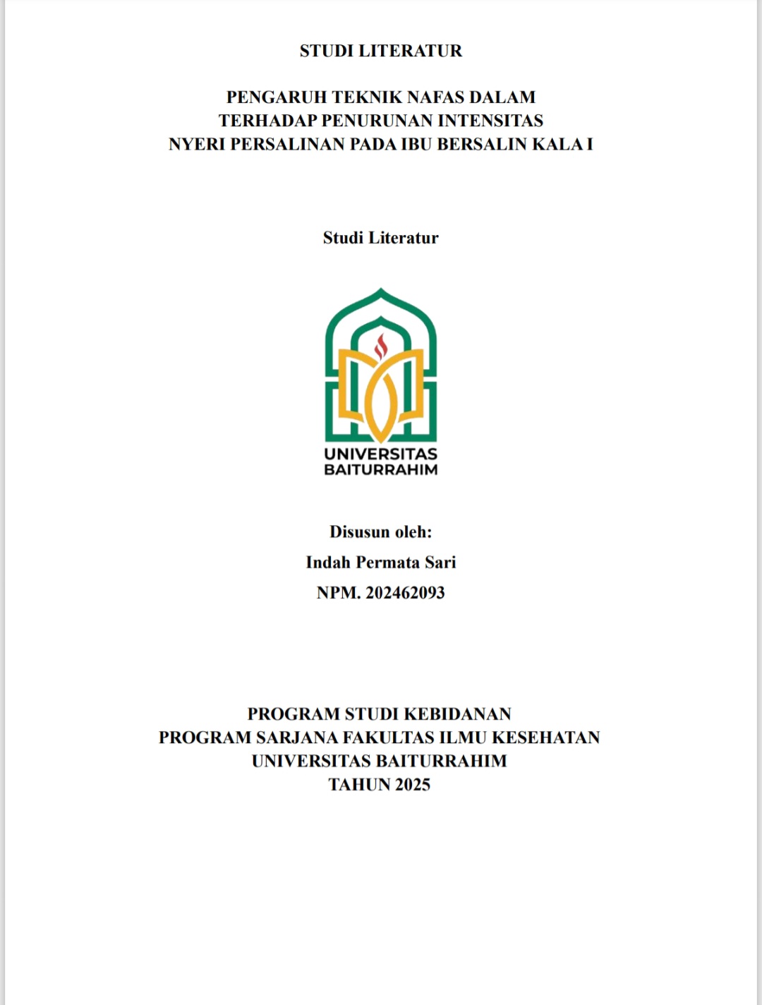 Pengaruh teknis nafas dalam terhadap penurunan intensitas nyeri dalam persalinan pada ibu bersalin kala 1