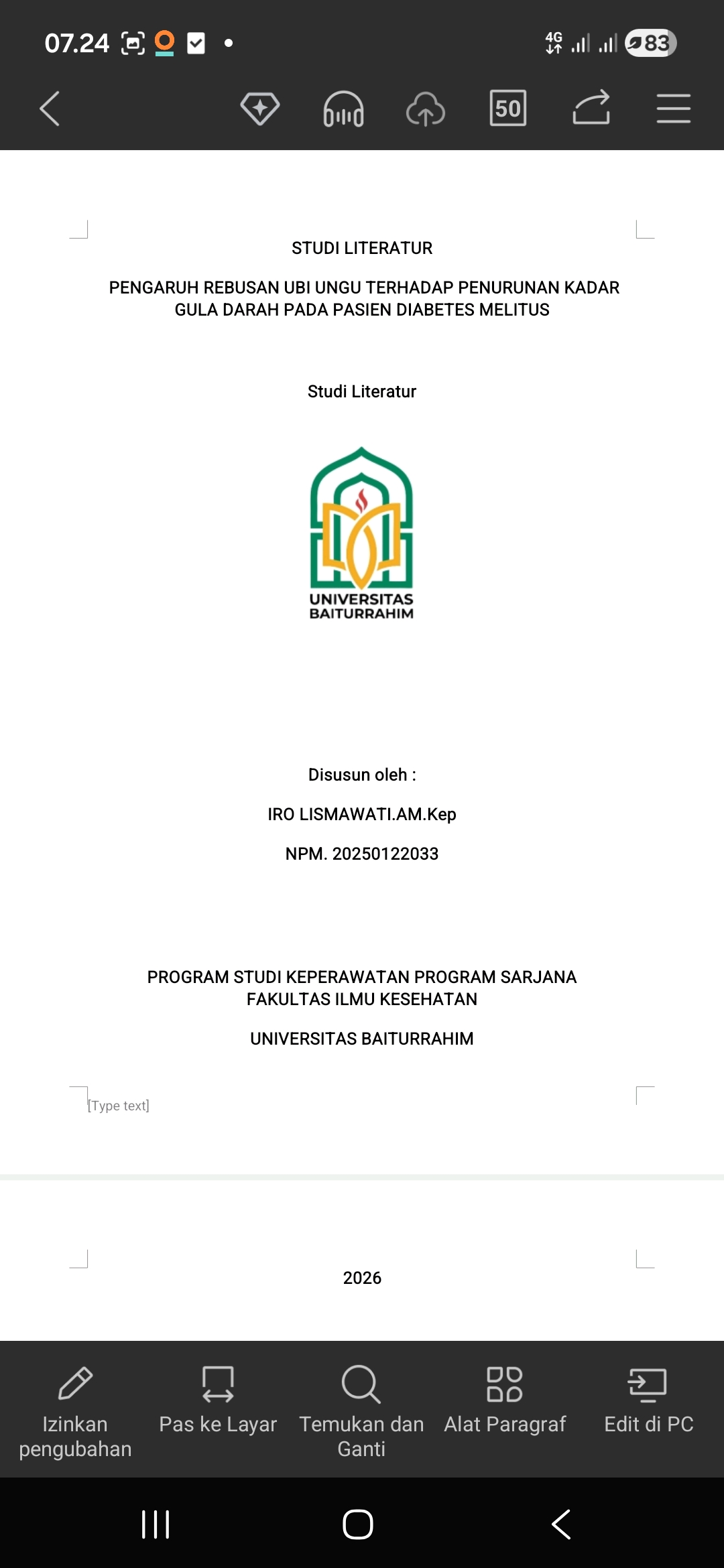 Pengaruh rebusan ubi ungu terhadap penurunan kadar gula pada pasien diabetes melitus