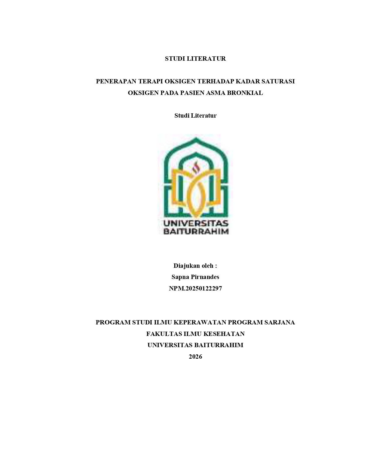 PENERAPAN TERAPI OKSIGEN TERHADAP KADAR SATURASI  OKSIGEN PADA PASIEN ASMA BRONKIAL