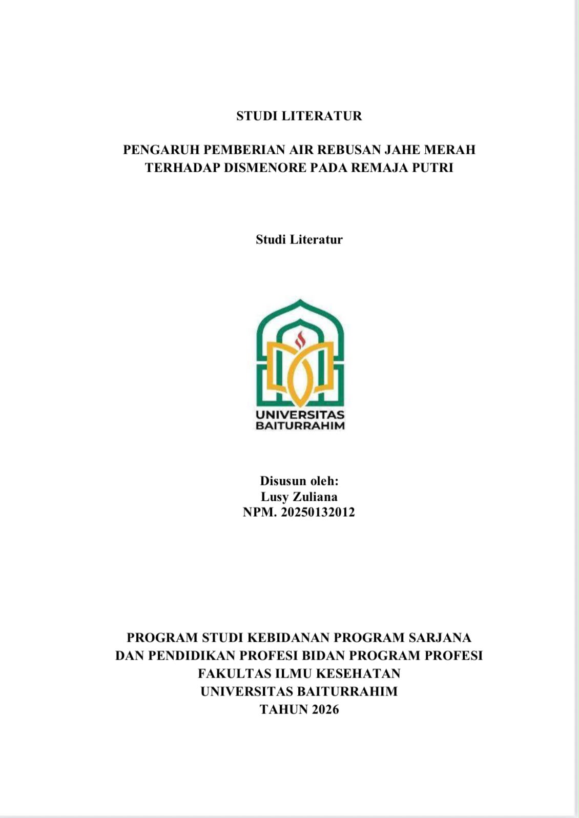 PENGARUH PEMBERIAN AIR REBUSAN JAHE MERAH  TERHADAP DISMENORE PADA REMAJA PUTRI