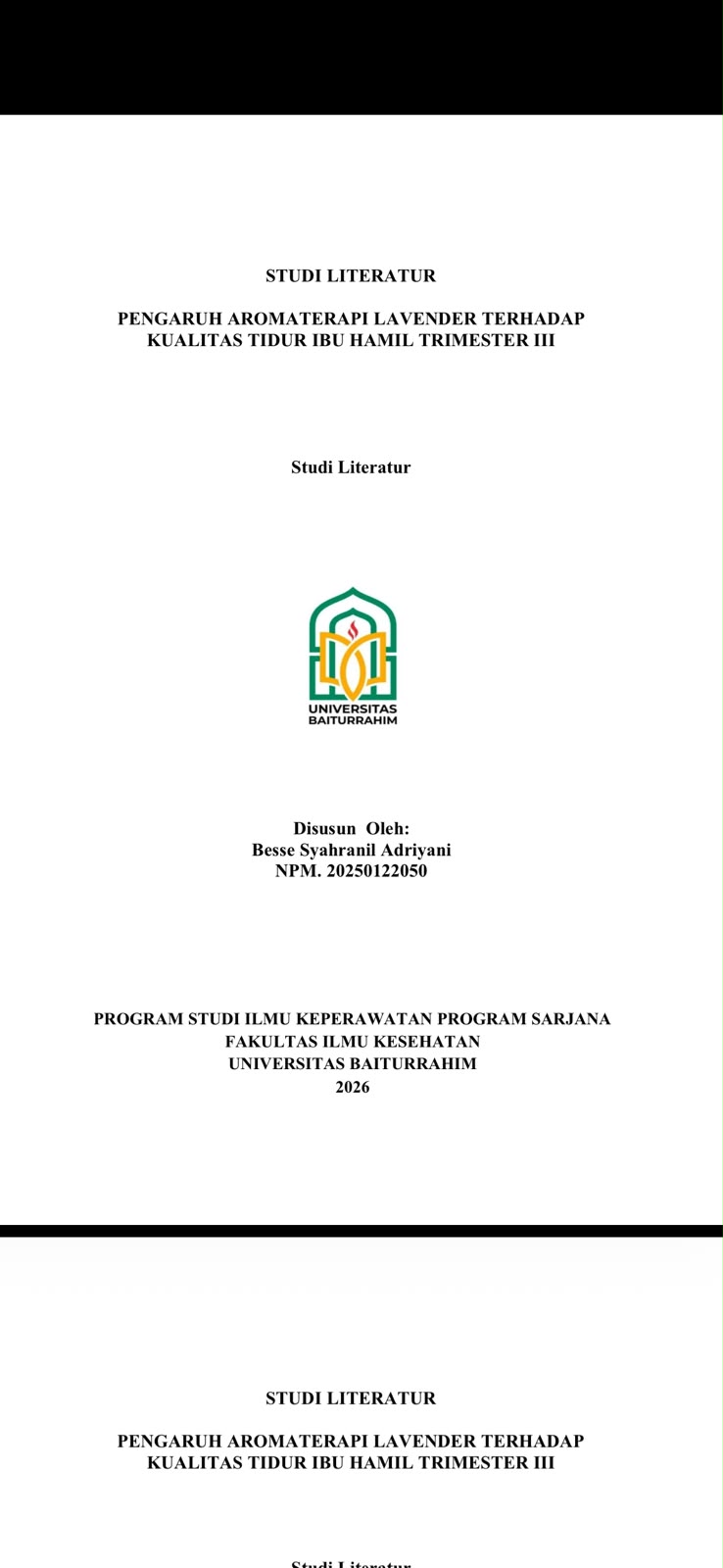 STUDI LITERATUR PENGARUH AROMATERAPI LAVENDER  TERHADAP KUALITAS TIDUR IBU HAMIL TRIMESTER III