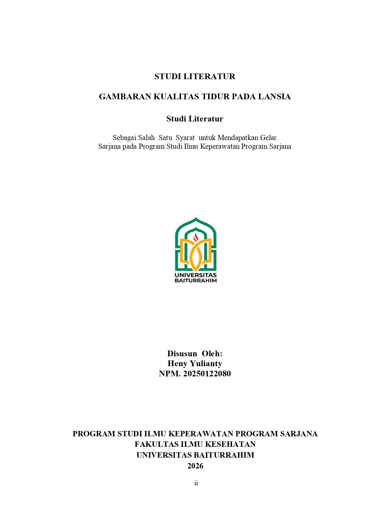 Studi Literatur Gambaran Kualitas Tidur Pada Lansia