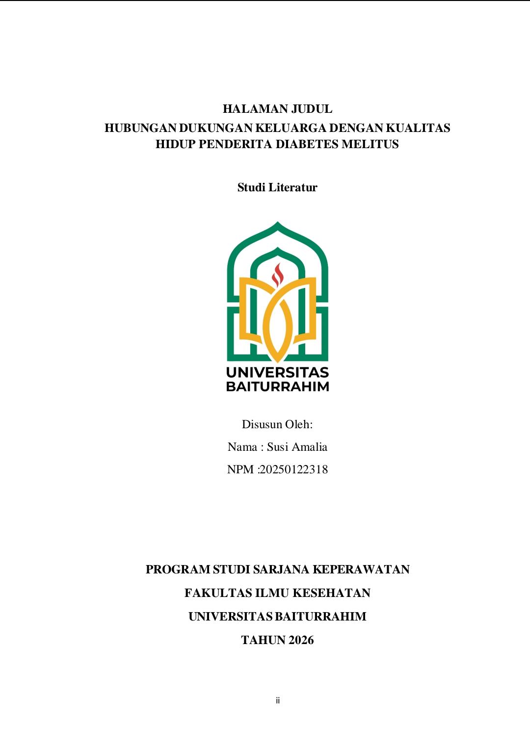 HUBUNGAN DUKUNGAN KELUARGA DENGAN KUALITAS HIDUP PADA PENDERITA DIABETES MELITUS