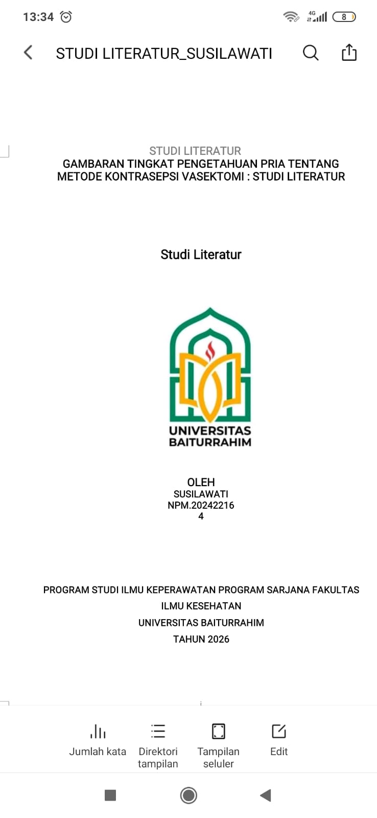 STUDI LITERATUR GAMBARAN TINGKAT PENGETAHUAN PRIA TENTANG MOTODE KONTRASEPSI VASEKTOMI : STUDI LITERATUR