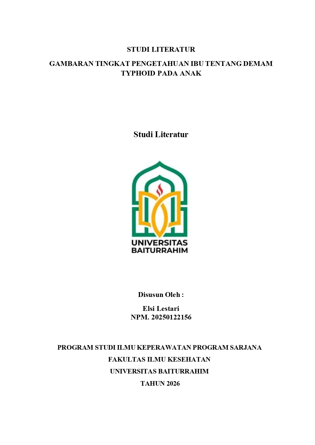STUDI LITERATUR GAMBARAN TINGKAT PENGETAHUAN IBU TENTANG DEMAM TYPOID PADA ANAK