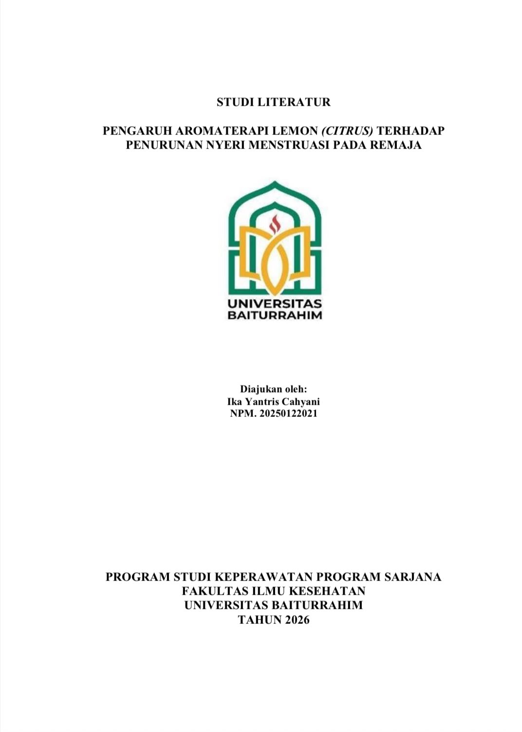 STUDI LITERATUR PENGARUH AROMATERAPI LEMON (CITRUS) TERHADAP PENURUNAN NYERI MENSTRUASI PADA REMAJA