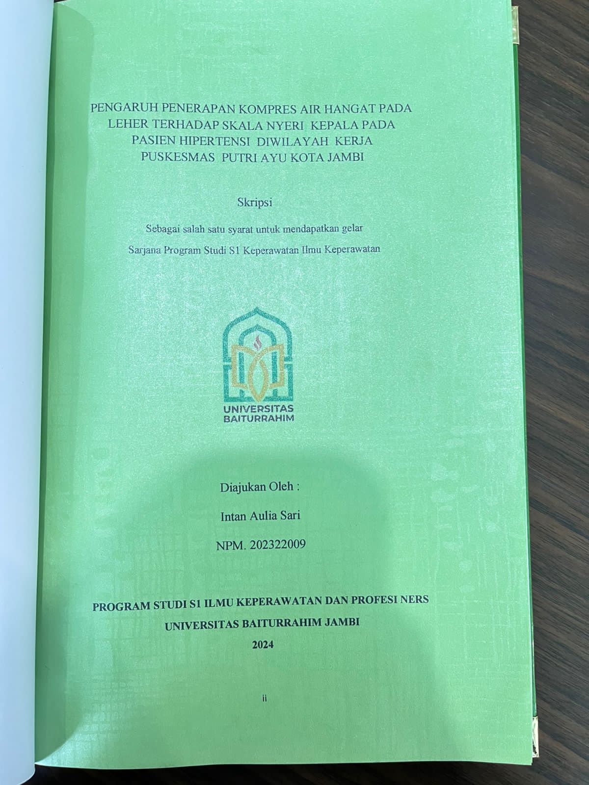 Pengaruh Penerapan Kompres Air Hangat Pada Leher Terhadap Skala Nyeri Kepala Pada Pasien Hipertensi Diwilayah Kerja Puskesmas Putri Ayu Kota Jambi