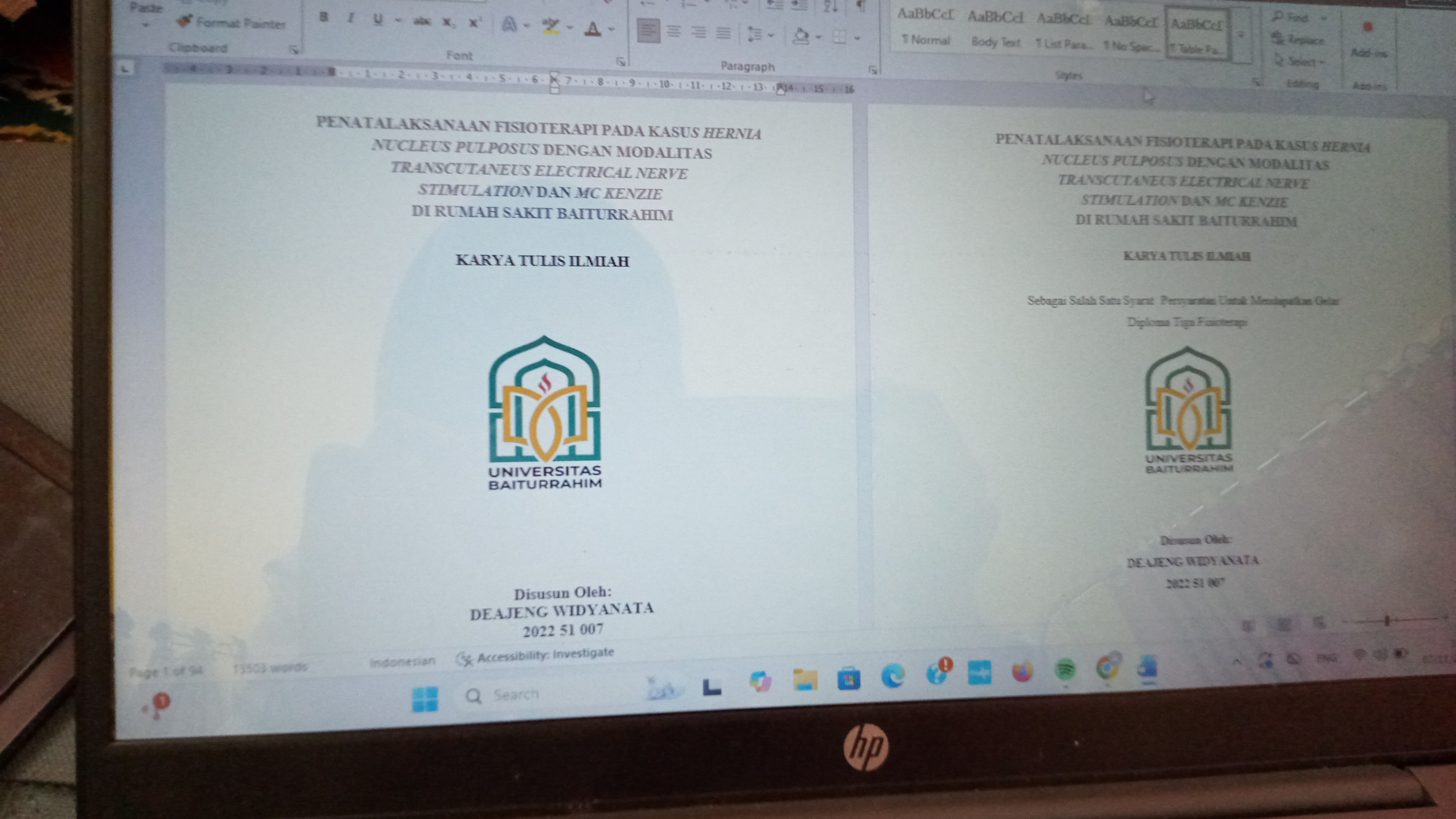 penatalaksanaan fisioterapi pada kasus hernia nucleus pulposus dengan modalitas transcutaneus electrical nerve stimulation dan mc kenzie di rumah sakit baiturrahim