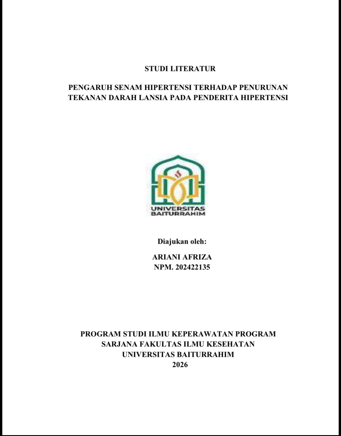 PENGARUH SENAM HIPERTENSI TERHADAP PENURUNAN TEKANAN DARAH LANSIA PADA PENDERITA HIPERTENSI