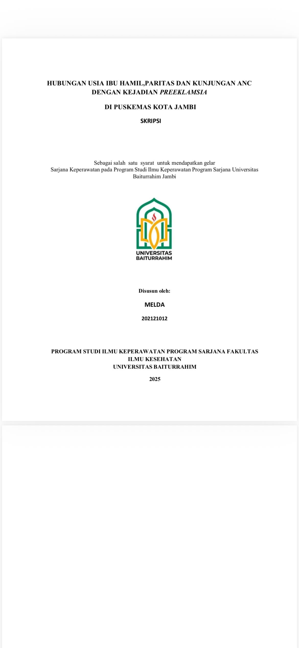 hubungan usia ibu hamil,paritas dan kunjungan anc dengan kejadian preeklamsia di puskesmas kota jambk