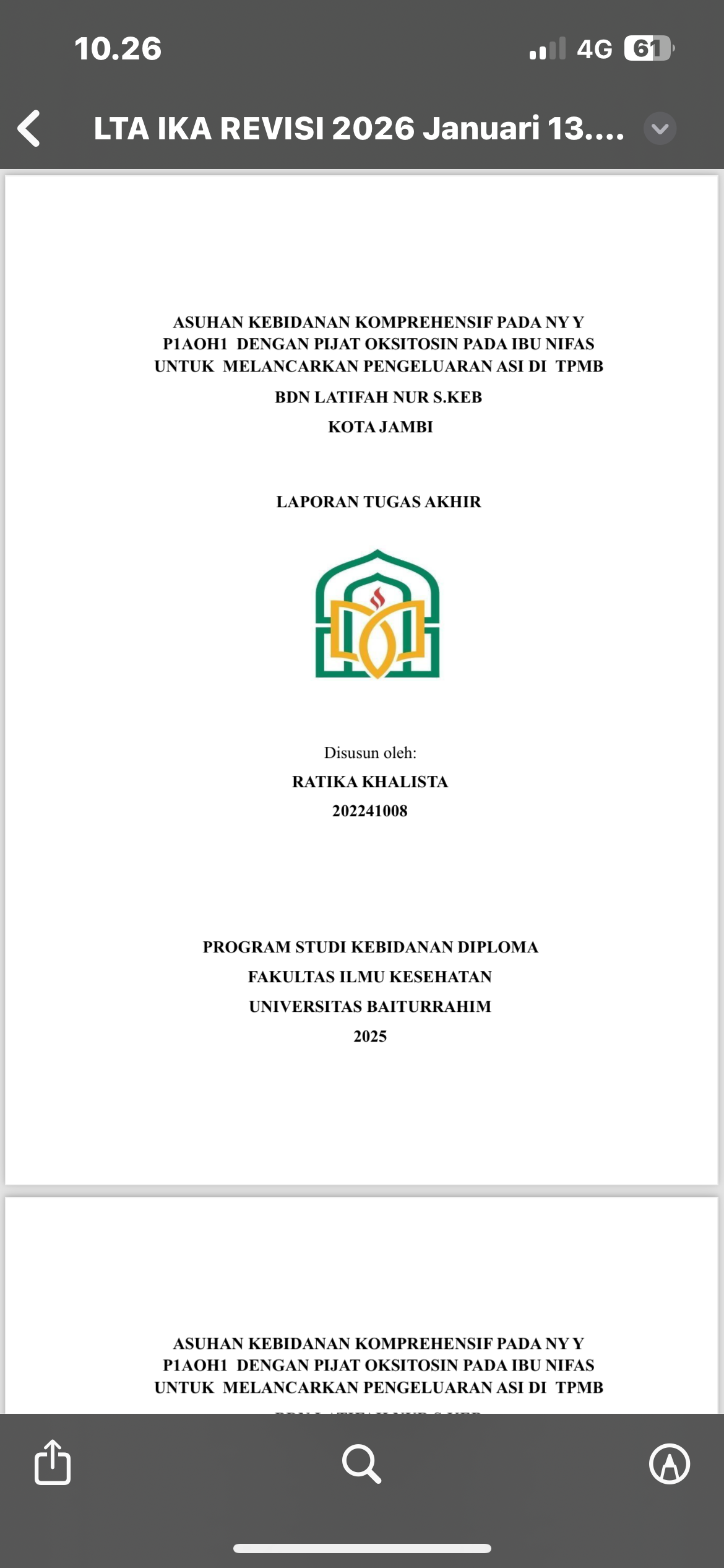 ASUHAN KEBIDANAN KOMPREHENSIF PADA NY Y P1AOH1 DENGAN PIJAT OKSITOSIN PADA IBU NIFAS UNTUK MELANCARKAN PENGELUARAN ASI DI TPMB BDN LATIFAH NUR S.KEB KOTA JAMBI