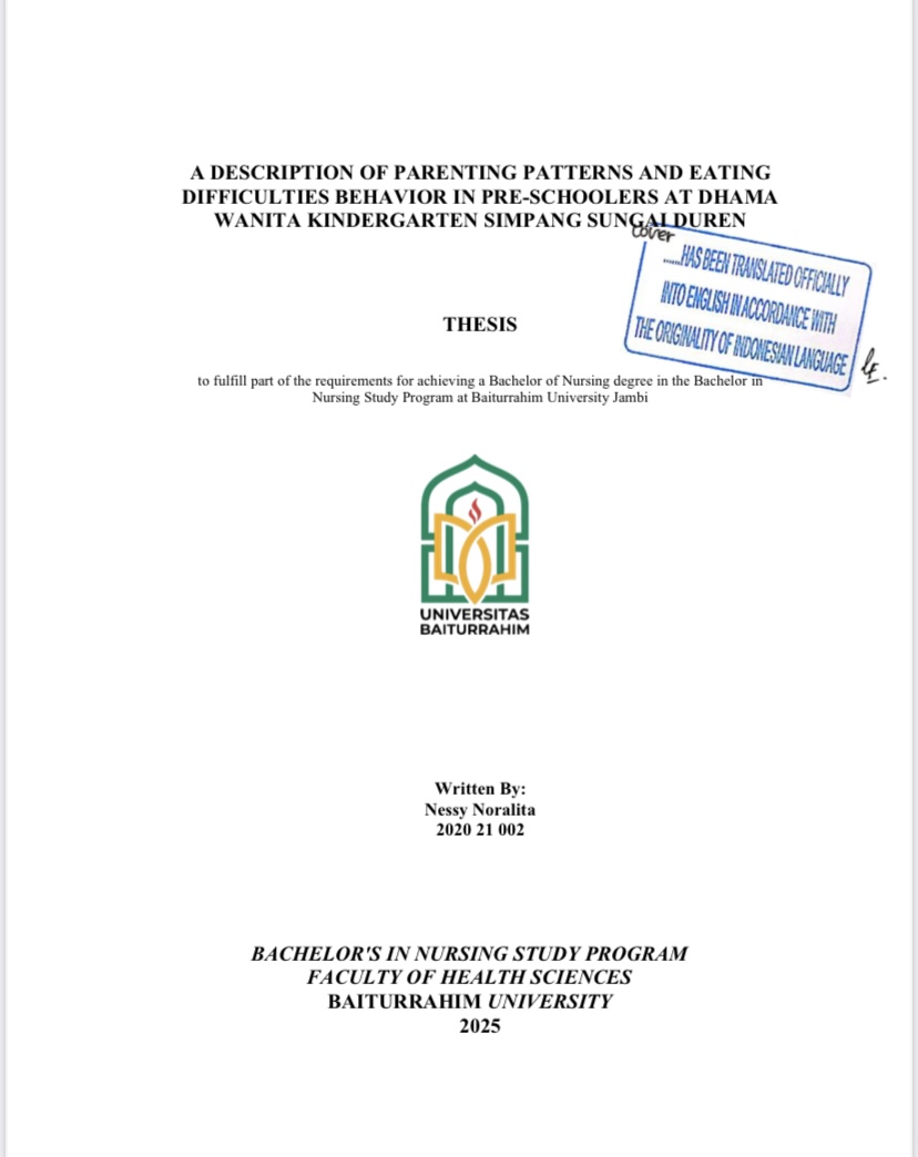 GAMBARAN POLA ASUH ORANG TUA DAN PERILAKU SULIT MAKAN PADA ANAK PRA SEKOLAH TAMAN KANAK-KANAK DHARMA WANITA SIMPANG SUNGAI DUREN