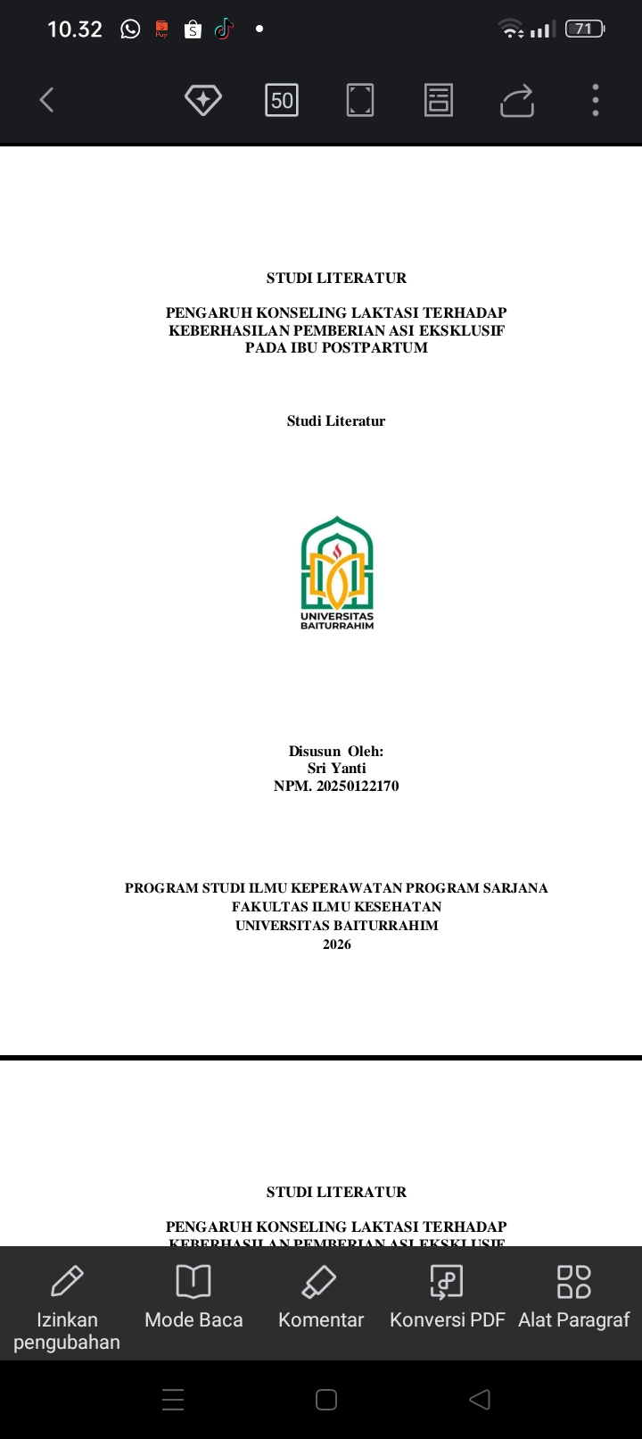 Studi Literatur Pengaruh Konseling Laktasi Terhadap Keberhasilan Pemberian ASI Eksklusif Pada Ibu Postpartum