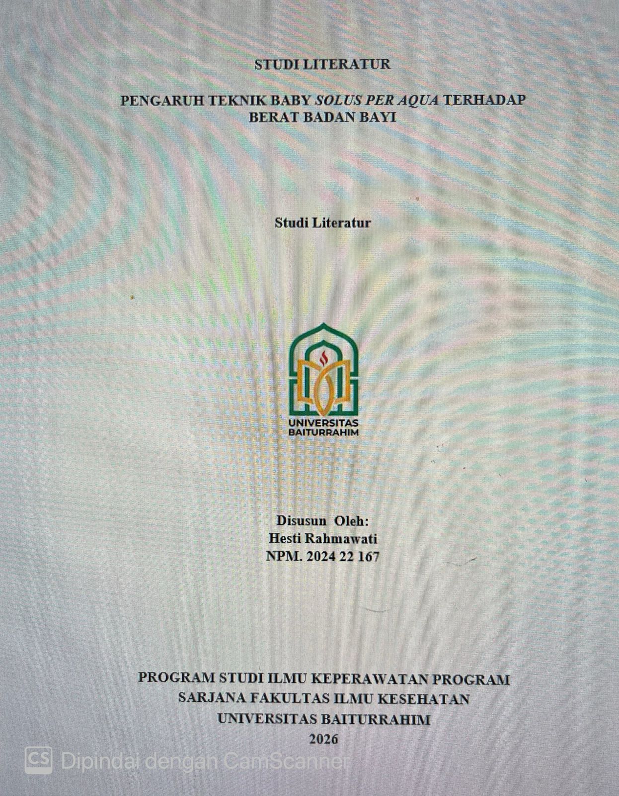 PENGARUH TEKNIK BABY SOLUS PER AQUA TERHADAP BERAT BADAN BAYI