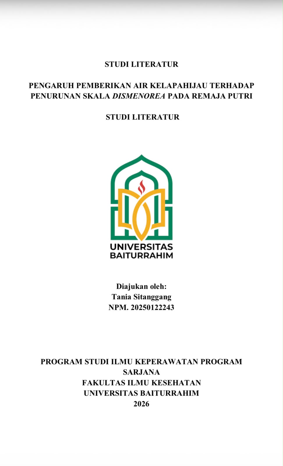 PENGARUH PEMBERIAN AIR KELAPA HIJAU TERHADAP PENURUNAN SKALA DISMENOREA PADA REMAJA PUTRI