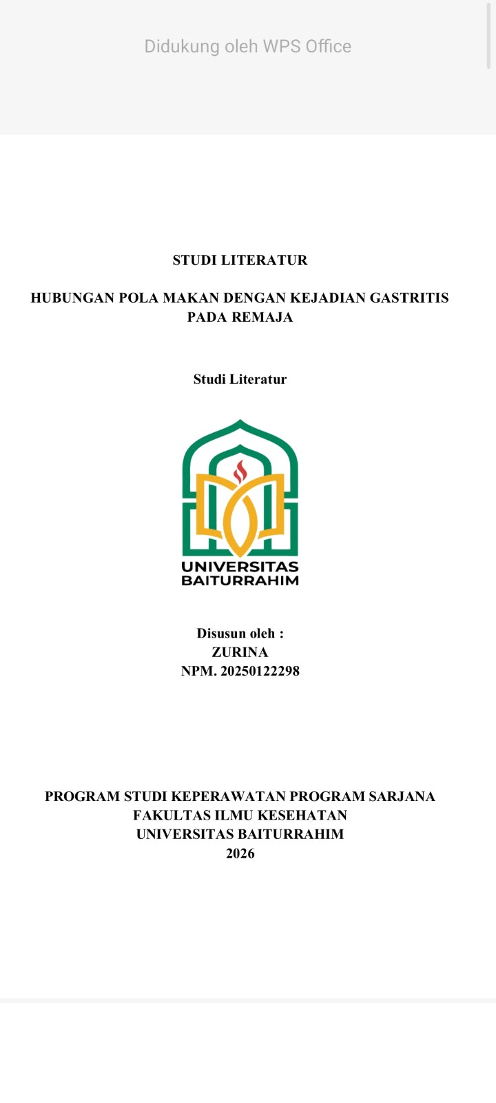 STUDI LITERATUR HUBUNGAN POLA MAKAN DENGAN KEJADIAN GASTRITIS PADA REMAJA
