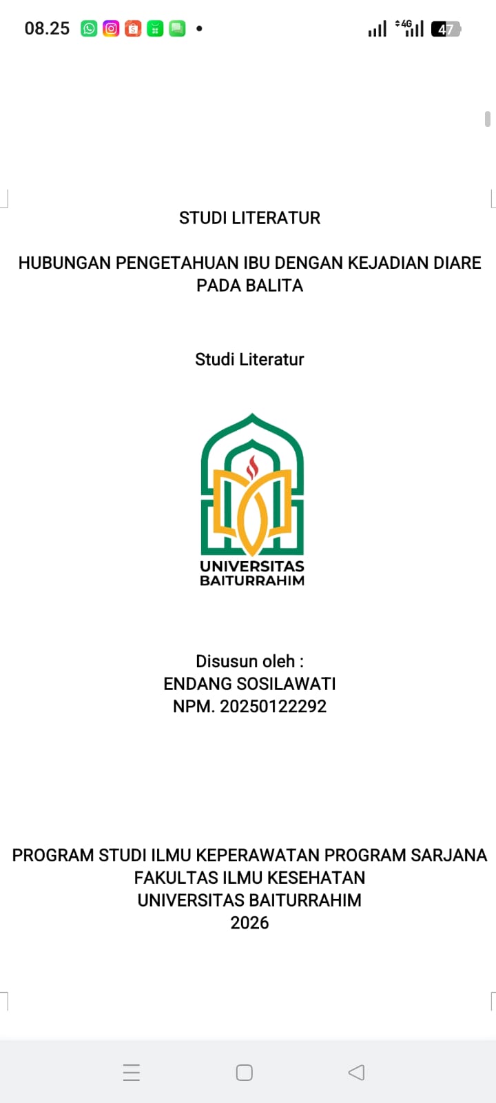 Hubungan Pengetahuan Ibu Dengan Kejadian Diare Pada Balita