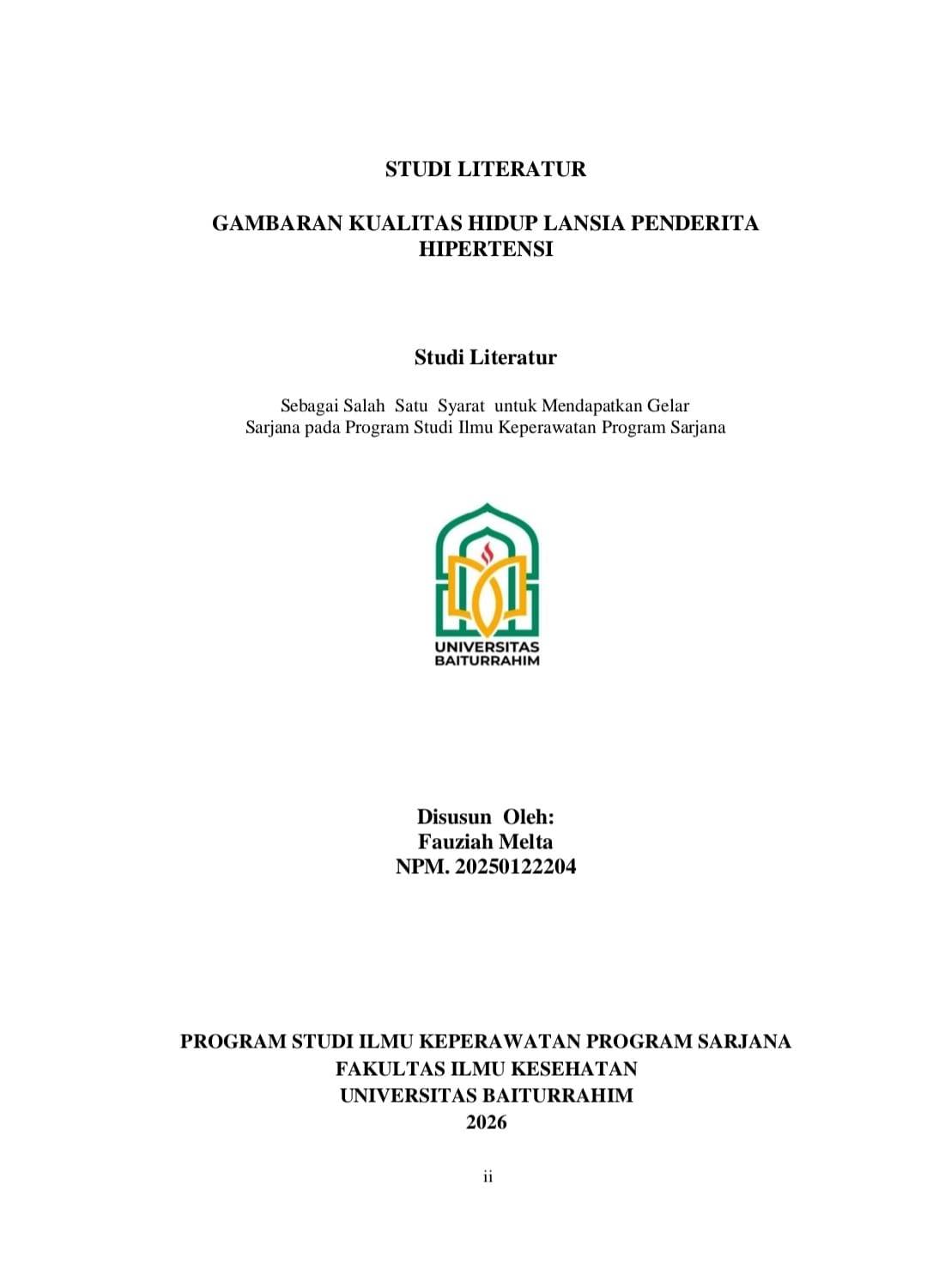 Studi Literatur Gambaran Kualitas Hidup Lansia Penderita Hipertensi