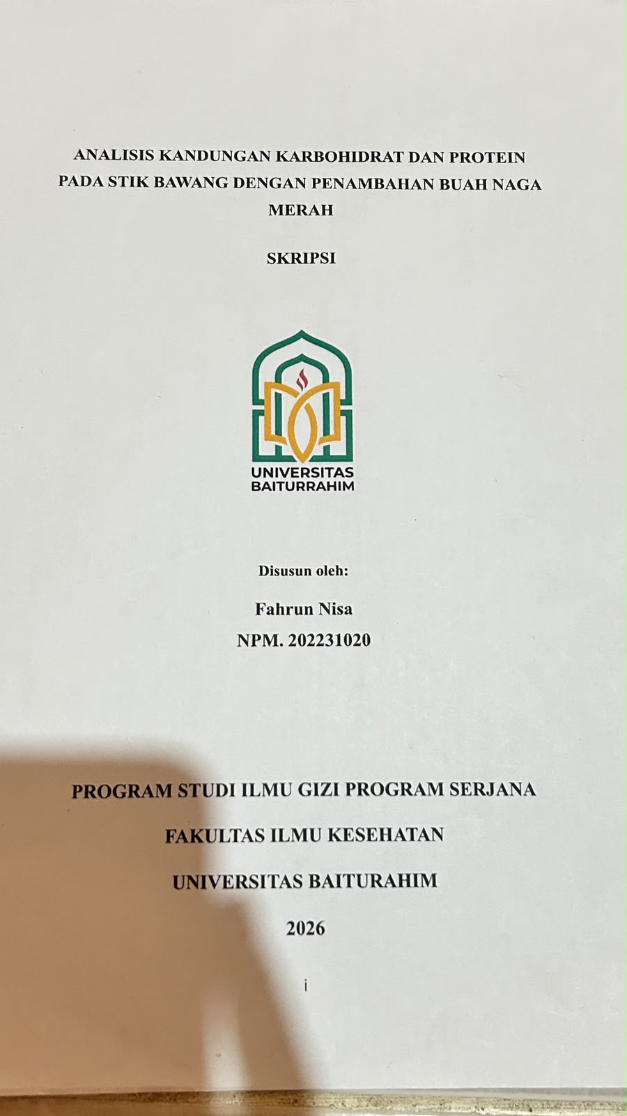 ANALISIS KANDUNGAN KARBOHIDRAT, DAN PROTEIN PADA STIK BAWANG DENGAN PENAMBAHAN BUAH NAGA MERAH